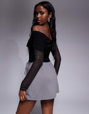 ASOS DESIGN jersey twill knytband kort kjol i grå