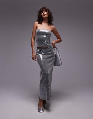 Topshop paljettmidaxi kjol i gunmetal