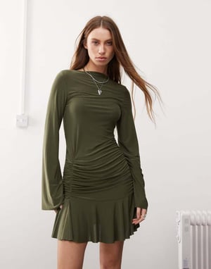 COLLUSION slinky dress in khaki