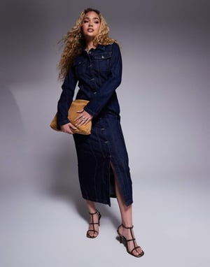 ASOS DESIGN skjortklänning med krage i blått