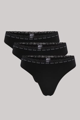 3 Pack Synthetic Rib Thong in Black