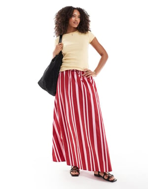 ASOS DESIGN bomullshängselskärp A-linje maxi kjol i rosa rand