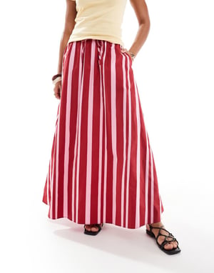 ASOS DESIGN bomullshängselskärp A-linje maxi kjol i rosa rand