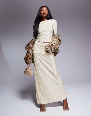 ASOS DESIGN koord slinky drop waist plissé maxikjol i elfenben