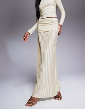 ASOS DESIGN koord slinky drop waist plissé maxikjol i elfenben