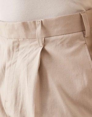 ASOS DESIGN smart wide leg linen blend trousers with front pleat in stone