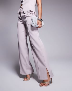 Kaiia exclusive tailored wide leg seam detail trousers co-ord in light grey
