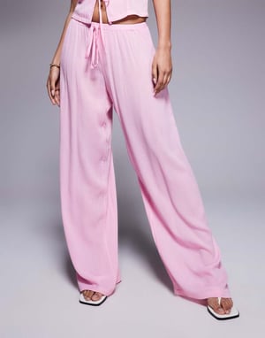 Kaiia exclusive textured beach wide leg trousers co-ord in pink