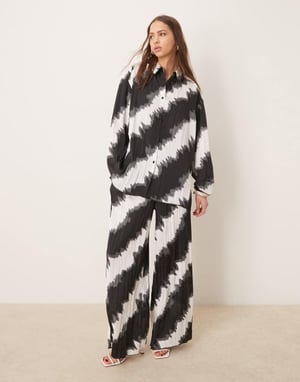 ASOS DESIGN plisse wide leg trouser co-ord in mono print