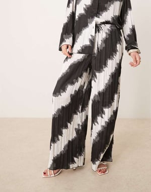 ASOS DESIGN plisse wide leg trouser co-ord in mono print