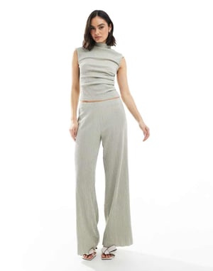 ASOS DESIGN co-ord textured wide leg trouser in grey