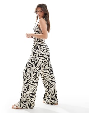Vero Moda wide leg jersey trouser co-ord in abstract mono zebra