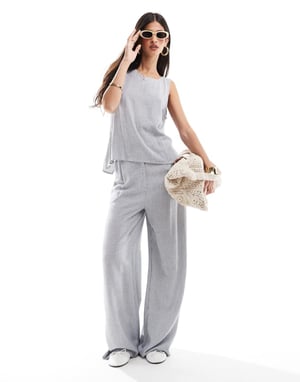 ASOS DESIGN linen look wide leg trouser co-ord in stripe