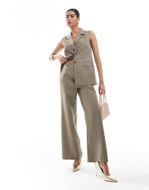 Miss Selfridge co-ord tailored wide leg trouser in khaki