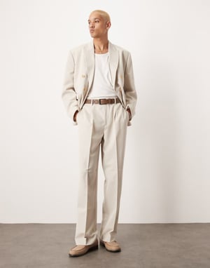 ASOS DESIGN wide leg suit trousers in pebble