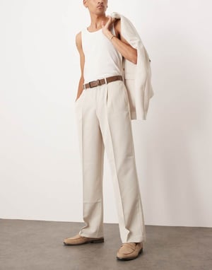 ASOS DESIGN wide leg suit trousers in pebble