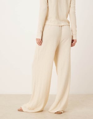 Vila textured wide leg jersey trouser co-ord in cream