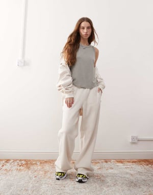 Pacsun wide leg logo joggers co-ord in cream marl