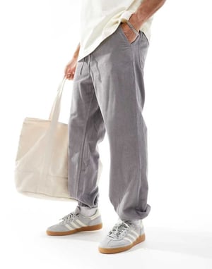 ASOS DESIGN tapered tvättad kord joggers i grått