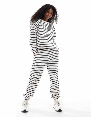 Pieces high waist jogger co-ord in black and white stripe