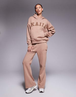 Kaiia cotton blend wide leg joggers co-ord in espresso