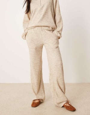 ASOS DESIGN brushed rib co-ord wide leg jogger in cream