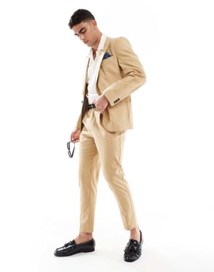 ASOS DESIGN linneblandning tapered kostymbyxor i beige