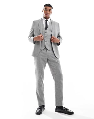 ASOS DESIGN slim suit trousers with wool in grey barleyweave