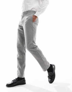 ASOS DESIGN slim suit trousers with wool in grey barleyweave