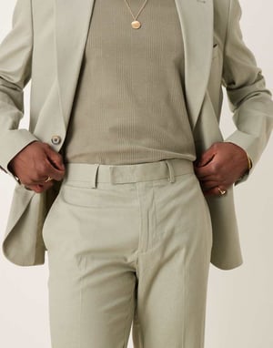ASOS DESIGN linen blend slim suit trousers in sage green