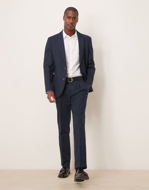 ASOS DESIGN slim kostymbyxor i mjuk navy bomull