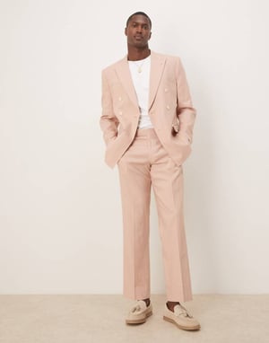 ASOS DESIGN linen blend straight leg suit trousers in dusty pink - LPINK