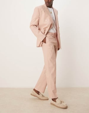 ASOS DESIGN linen blend straight leg suit trousers in dusty pink - LPINK