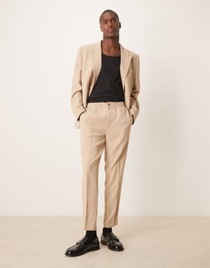 ASOS DESIGN tapered kostymbyxor i stenstruktur