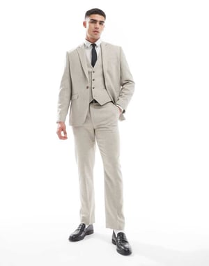 ASOS DESIGN smala kostymbyxor i ull i sten tweed