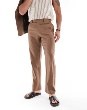 ASOS DESIGN linneblandning tapered kostymbyxor i brunt - BRUNT