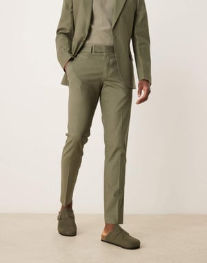 ASOS DESIGN linen blend skinny suit trousers in olive