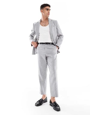 ASOS DESIGN relaxed tapered fit suit trousers with linen cotton in grey