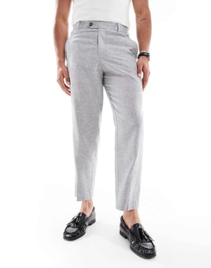 ASOS DESIGN relaxed tapered fit suit trousers with linen cotton in grey
