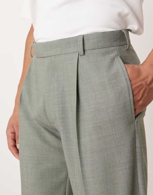 ASOS DESIGN raka byxor i kostym i salviagrön textur
