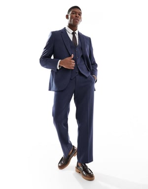 ASOS DESIGN straight suit trousers with wool in blue herringbone