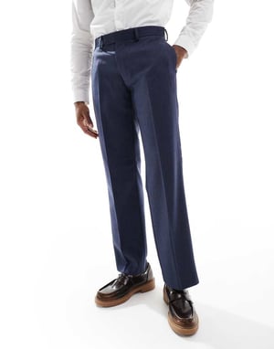 ASOS DESIGN straight suit trousers with wool in blue herringbone