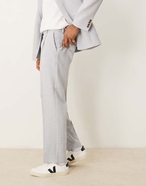 ASOS DESIGN straight leg suit trousers in light grey linen look