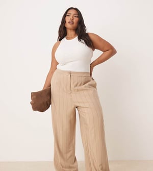 ASOS DESIGN Curve skräddarsydda avslappnade raka byxor i taupe-rand