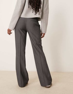Gina Tricot tailored low waist relaxed bootcut trousers in grey pinstripe