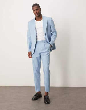 ASOS DESIGN linen blend tapered suit chino trousers in light blue