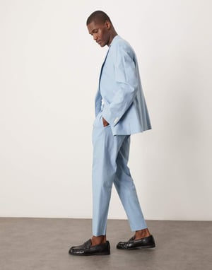 ASOS DESIGN linen blend tapered suit chino trousers in light blue