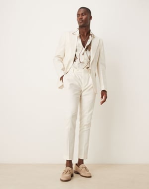 ASOS DESIGN linneblandning skinny kostym chinos i kremfärg