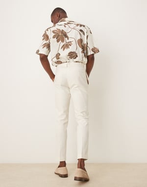 ASOS DESIGN linneblandning skinny kostym chinos i kremfärg