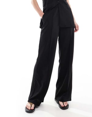 Vero Moda Tall vid ben jersey crepe byxa set i svart